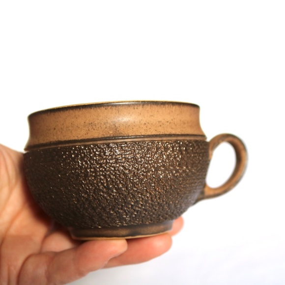 DENBY Set of 4 Cotswold Acorn Cup & Saucer Country Faye Brown Textured Stoneware - Picture 9 of 10